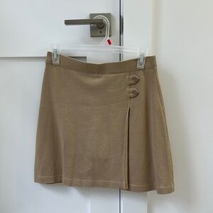 Lands' End Tan A-Line Mini Skirt with Slit (built in shorts)